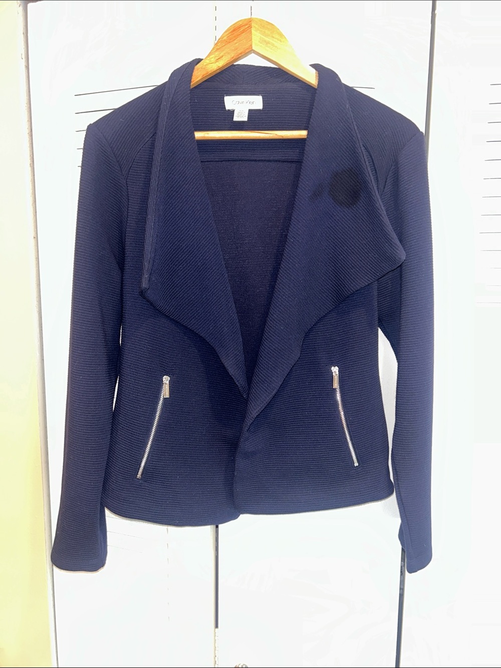 Calvin Klein Navy Draped Knit Blazer with Zip Pockets
